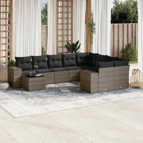 10 pcs conjunto sofás de jardim c/ almofadões vime PE cinzento