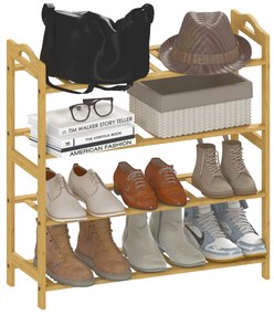 Sapateira de 4 Níveis Estante para Sapatos em Bambu para 12 Pares de Sapatos 67,5x24,7x72 cm Madeira