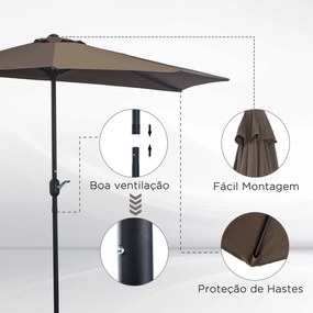 Guarda-sol Semicircular com Manivela – Ombrelle Murale – Marrom – 269x
