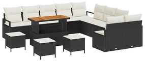 Conjunto de Sofá de Jardim com 14 Peças e Almofadas Preto Vime PE Acác