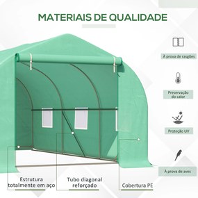 Outsunny Estufa Tipo Túnel 450x300x200 cm Estufa de Jardim com Porta e