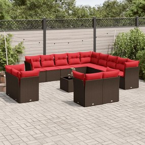 vidaXL 14 pcs conjunto sofás p/ jardim c/ almofadões vime PE castanho