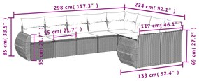 9 pcs conj. sofás jardim com almofadões vime PE cinzento-claro