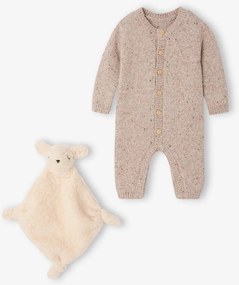 Conjunto de macacão e doudou para recém-nascido bege mesclado