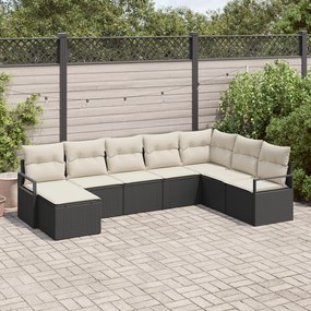 Conjunto de Sofá de Jardim vidaXL com 8 Peças e Almofadas Preto Rattan Polietileno
