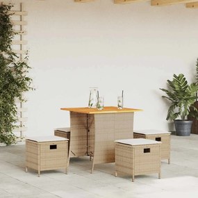 vidaXL 5 pcs conjunto de jantar p/ jardim com almofadões vime PE bege