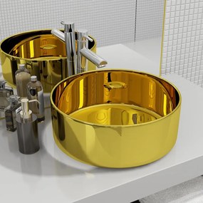 vidaXL Lavatório 40x15 cm cerâmica dourado