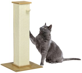 PawHut Poste Arranhador Gatos Poste Sisal Bola Suspensa Interior Estável Confortável 38x38x80cm Carvalho