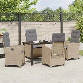 Conjunto de Jantar de Jardim com 5 Peças e Almofadas Bege Rattan PE