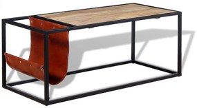 vidaXL Mesa de centro c/ suporte de revistas pele genuína 110x50x45 cm