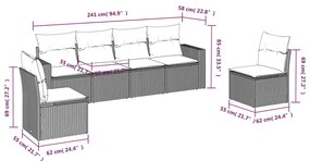 6 pcs conjunto sofás de jardim c/ almofadões vime PE preto