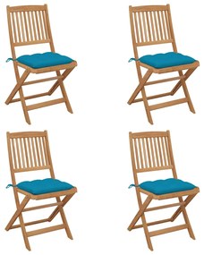 vidaXL Cadeiras de jardim dobráveis c/ almofadões 4 pcs acácia maciça