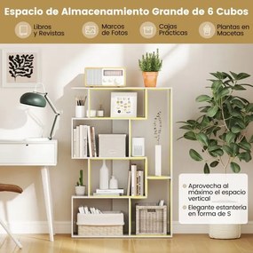 Estante em forma de S com 4 níveis, 6 compartimentos abertos e 2 dispositivos antiderrapantes para escritório ou estúdio, 80 x 30 x 119 cm, branco