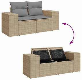 8 pcs conjunto sofás jardim com almofadões vime PE/acácia bege