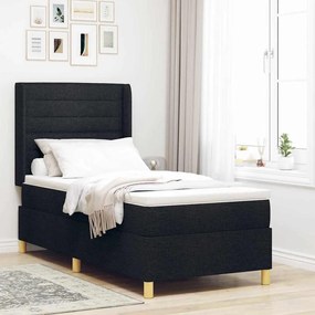 vidaXL Cama Box com colchĂŁo com cabeceira Preto 90 x 200 cm tecido