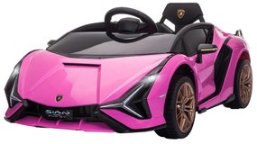 HOMCOM Carro Elétrico Lamborghini SIAN 12V para Crianças de 3-8 anos com Controle Remoto Abertura da Porta Música MP3 USB e Faróis 108x62x40cm Rosa