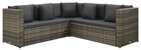 4 pcs conjunto lounge de jardim c/ almofadões vime PE cinzento