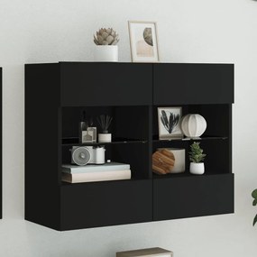 Móvel de parede para TV com luzes LED 78,5x30x60,5 cm preto