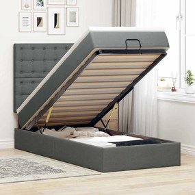 Cama Otomana com colchão & LEDs 80x200cm tecido cinza-escuro