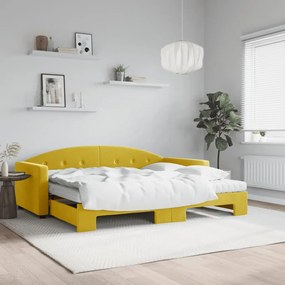 3197330 vidaXL Sofá-cama com gavetão e colchões 90x200 cm veludo amarelo