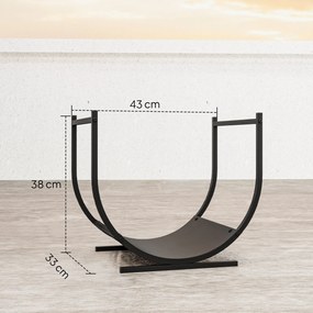 Porta-lenha curvo e robusto para interior e exterior, estrutura em metal, 43 x 33 x 38 cm, preto