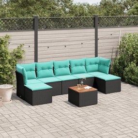 vidaXL 8 pcs conjunto de sofás p/ jardim c/ almofadões vime PE preto