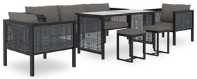 8 pcs conjunto lounge de jardim c/ almofadões vime PE antracite