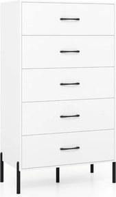 Comoda alta com 5 gavetas 71 x 40 x 125 cm, pés e puxadores de metal com gavetas Branco