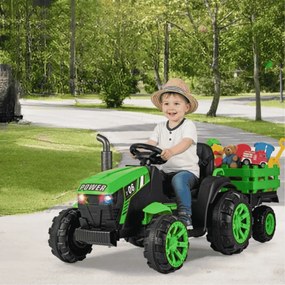 Trator elétrico para crianças 24V com faróis LED RGB Música Porta USB Reboque removível e controle remoto Verde