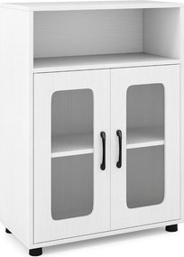 Armário para casa de banho 60 x 30 x 83 cm com 2 portas e estante ajustável de 3 níveis e Compartimento aberto branco