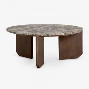 Round Coffee Table In Natural Stone And Mango Wood Lavinia Mármore Castanho Emperador & Madeira De Cabo Escuro & Ø70 Cm - Sklum