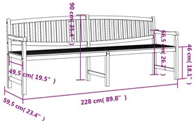 Banco de jardim 228x59,5x90 cm madeira de teca maciça