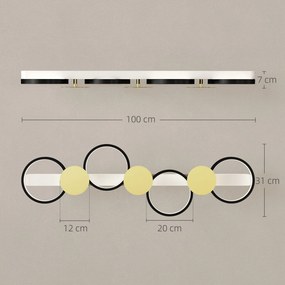 Candeeiro de Teto Regulável com 4 Focos Controlo Remoto Modos de Cena 1500 lm 38 W 3000 K-6500 K 100x31x7 cm Preto e Dourado