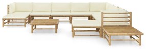 12 pcs conj. lounge p/ jardim bambu c/ almofadões branco nata