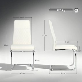 Conjunto de 4 Cadeiras de Sala de Jantar (MESA NÃO INCLUIDA) com Assento Acolchoado e Pés de Metal Cadeiras Cantilever Modernas 45x61x98 cm Creme