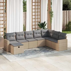 8 pcs conjunto de sofás p/ jardim com almofadões vime PE bege