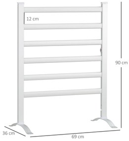 Toalheiro Elétrico para Casa de Banho 140W IPX4 Aquecedor de Toalhas Parede ou Chão com 6 Barras Liga de Alumínio 90x36x69cm Prata