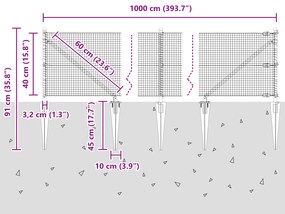 Cerca de Fio Soldado com 7 Estacas Cinza 0.4x10 m Aço