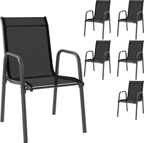 Outsunny Conjunto de 6 Cadeiras de Jardim Empilháveis com Apoio de Braços Assento e Encosto em Malha Respiráveis 51x69x87 cm Preto | Aosom Portugal