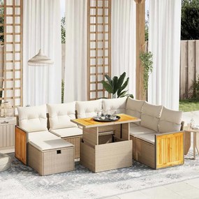 8 pcs conjunto de sofás p/ jardim com almofadões vime PE bege