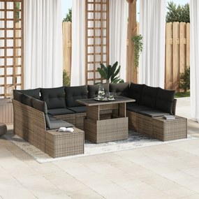 Conjunto de Sofás de Jardim de 10 Peças com Almofadas Cinza Vime Polié