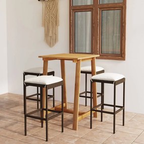 vidaXL 5 pcs conjunto de bar p/ jardim com almofadões castanho