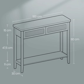 Mesa consola com prateleira aberta estilo boho 30 x 100 x 80 cm Preto cinza