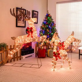 Conjunto de 3 renas de Natal iluminadas com 255 luzes de Natal brancas quentes para decoração dourado
