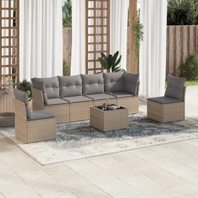 7 pcs conjunto de sofás p/ jardim com almofadões vime PE bege