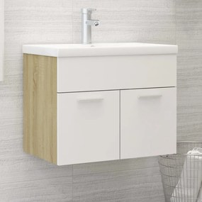 vidaXL Armário lavatório + lavatório embutido contrap. branco e sonoma