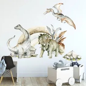 Autocolantes de parede - Dinossauros com arco-íris