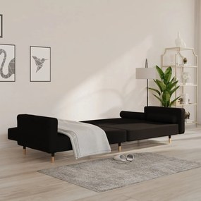 Sofá-cama 2 lugares com duas almofadas veludo preto