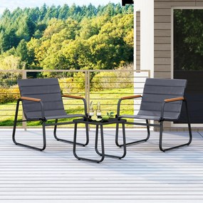 Conjunto de jardim de 3 peças, mesa de centro de vidro temperado e 2 Cadeiras com almofadas cinza