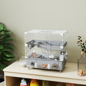 Gaiola para hamster de 2 andares com roda de corrida e banheira de areia para hamster anão 44,5 x 28 x 44 cm cinzenta